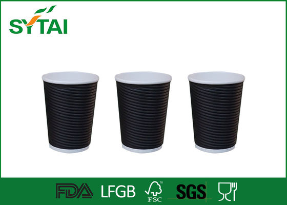 China Copos de papel impressos da ondinha preta/copos descartáveis biodegradáveis dos cappuccinos com tampa fornecedor